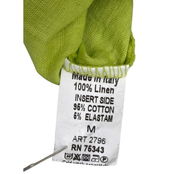 100% Linen Dress Italy Shift Button Front Lime Green Terzo Mellennio Med Resort - Picture 8 of 9